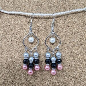 Chic Silver and Multicolor Pearl Drop Earrings